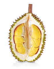 durian in side Mon Thong durian fruit on white background