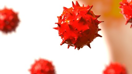 Red Virus, flu, view of a virus under a microscope, infectious disease. 3D illustration. 3D high quality rendering. 3D CG.