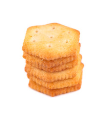 Cracker isolated on white background. Dry cracker cookies isolated. Salty snacks isolated.