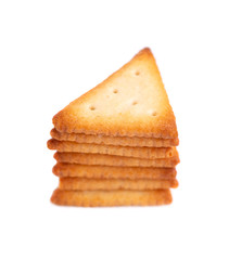 Cracker isolated on white background. Dry cracker cookies isolated. Salty snacks isolated.
