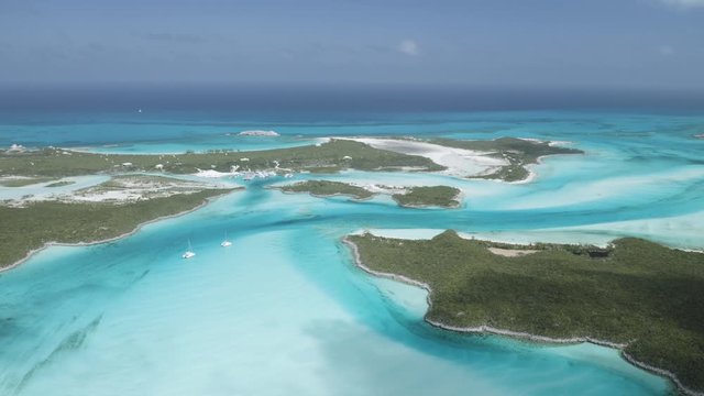 Turquoise Blue Ocean Water of the Exuma Islands in the Bahamas, Aerial Drone