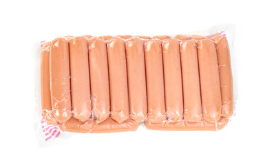 Sausage in plastic bag isolated on white background