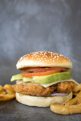 Crispy Chicken Avocado Sandwich with French Fries