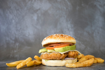 Crispy Chicken Avocado Sandwich with French Fries