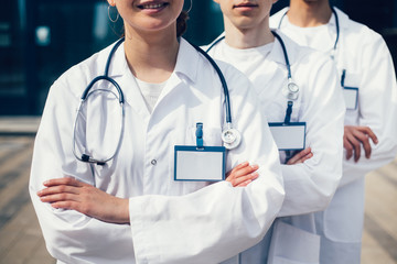 close up. a group of young doctors standing in a row.