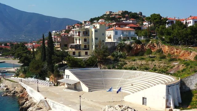 Paralio Astros Open Theater with greek flag footage 4k, Greece