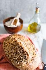 freshly baked homemade artisan sourdough bread.