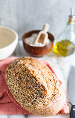 freshly baked homemade artisan sourdough bread.