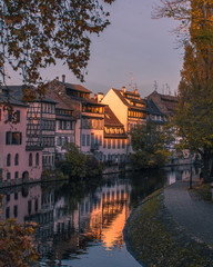 Houses of Strasbourg, France at sunset