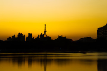 Naklejka premium City Skyline and sunset in Cangzhou city in China ‎31-08- ‎2019