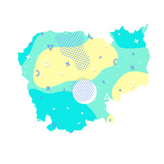 Cambodia Memphis Pattern of Asia, Asian map illustration, vector isolated on white background, outline style