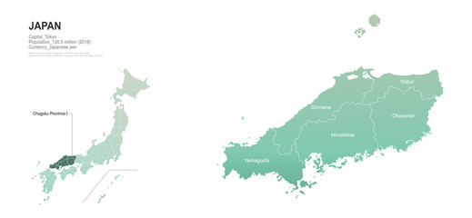 japan provinces map. vector map of japanese rigion.