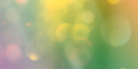 abstract green background with bokeh lights and sunlight, panoramic background and copy space