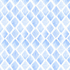 Indigo blue watercolor rhombus seamless patterned background vector