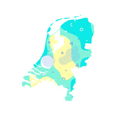 Netherlands country memphis pattern of Europe, European map illustration, vector isolated on white background, country