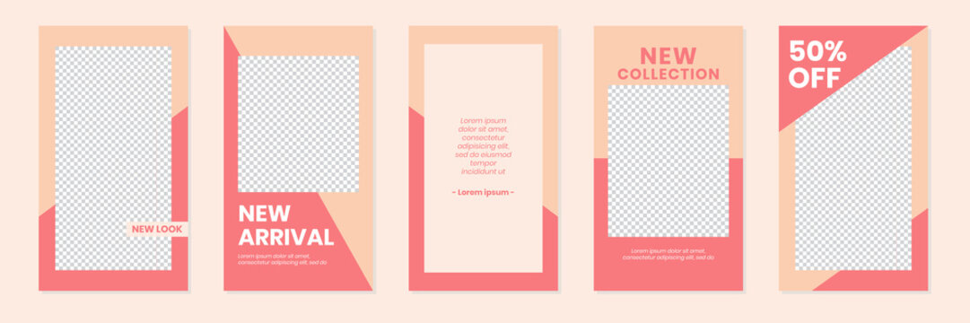 Slides Abstract Unique Editable Modern Social Media Pastel Peach Pink Red Banner Template. Anyone can use This Design Easily. Promotional web banner for social media stories. Vector Illustration.
