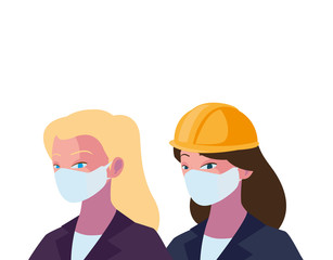 industrial women workers with face masks