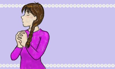 祈る乙女　水彩