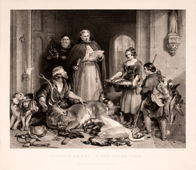 Scene in the olden time at Bolton Abbey engraved George Zobel after painting by Edwin Henry Landseer. Published in London on May 16, 1865 by William Tegg, Pancras Lane