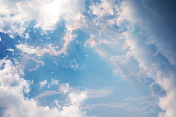 The divine sky. blue sky and cloud with light of heaven.