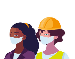 industrial women workers with face masks