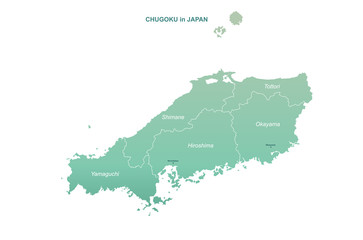 chugoku map. japan region vector map.