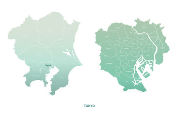 kanto map. tokyo in japan region vector map.