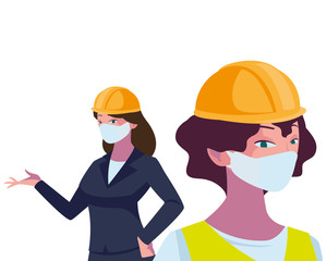 industrial women workers with face masks