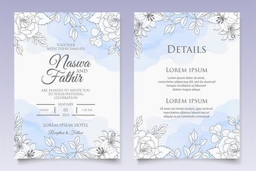 Beautiful floral wedding invitation template with hand drawn style