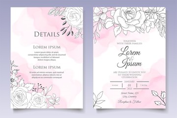 Beautiful floral wedding invitation template with hand drawn style