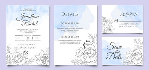 Fototapeta na wymiar Beautiful floral wedding invitation template with hand drawn style
