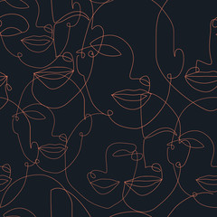 the face continues line art vector seamless repeat pattern - 352389552