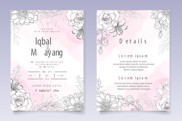Fototapeta na wymiar Beautiful floral wedding invitation template with hand drawn style