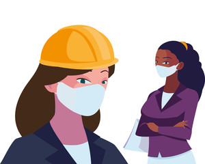 industrial women workers with face masks