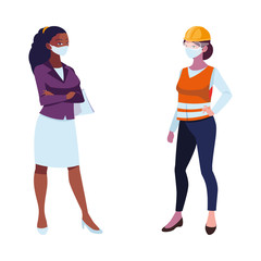 industrial women workers with face masks