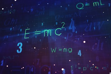 Creative scientific formula concept on a blue background. 3D Rendering
