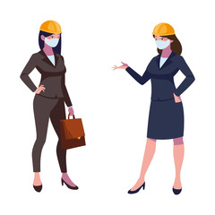 industrial women workers with face masks