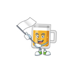 Cute caricature character of glass of beer with a white flag