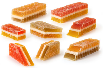 Set of marmalade fruit candies on a white background