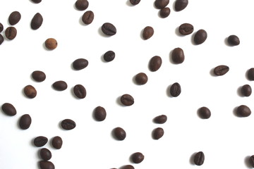 Coffee beans texture on a white background