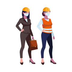 industrial women workers with face masks