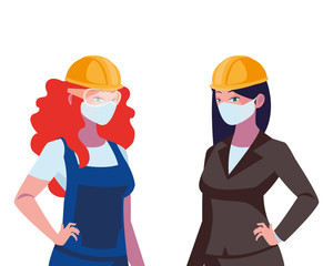 industrial women workers with face masks