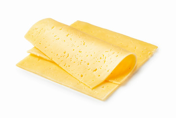 Cheese slices isolated on white background