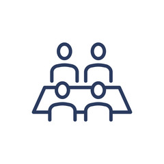 Partners sitting at table thin line icon. Discussion, manager, cooperation isolated outline sign. Business communication concept. Vector illustration symbol element for web design and apps