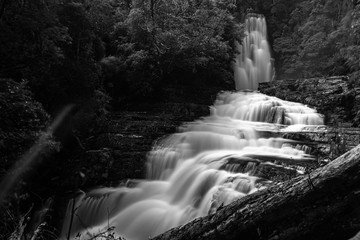 New Zealand waterfall black and white