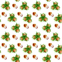 Watercolor seamless pattern of nuts on a white background.