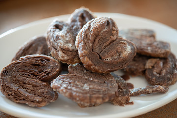 Close-up of Chocolate chip cookies on the table.