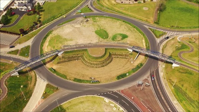 Aerial view of Castledawson roundabout with traffic after lock down restrictions lifted in Northern Ireland