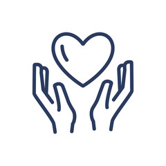 Heart in hands thin line icon. Love, protection, securing isolated outline sign. Friendship and love concept. Vector illustration symbol element for web design and apps