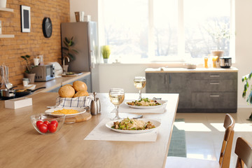 Table served in modern kitchen